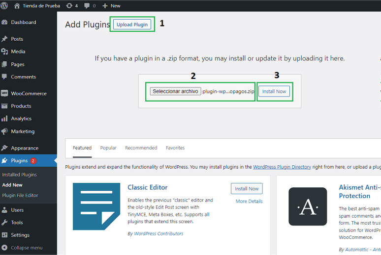 Imagen 1 del paso a paso para integrar Recibo Pagos a tu página Web con Woocommerce 